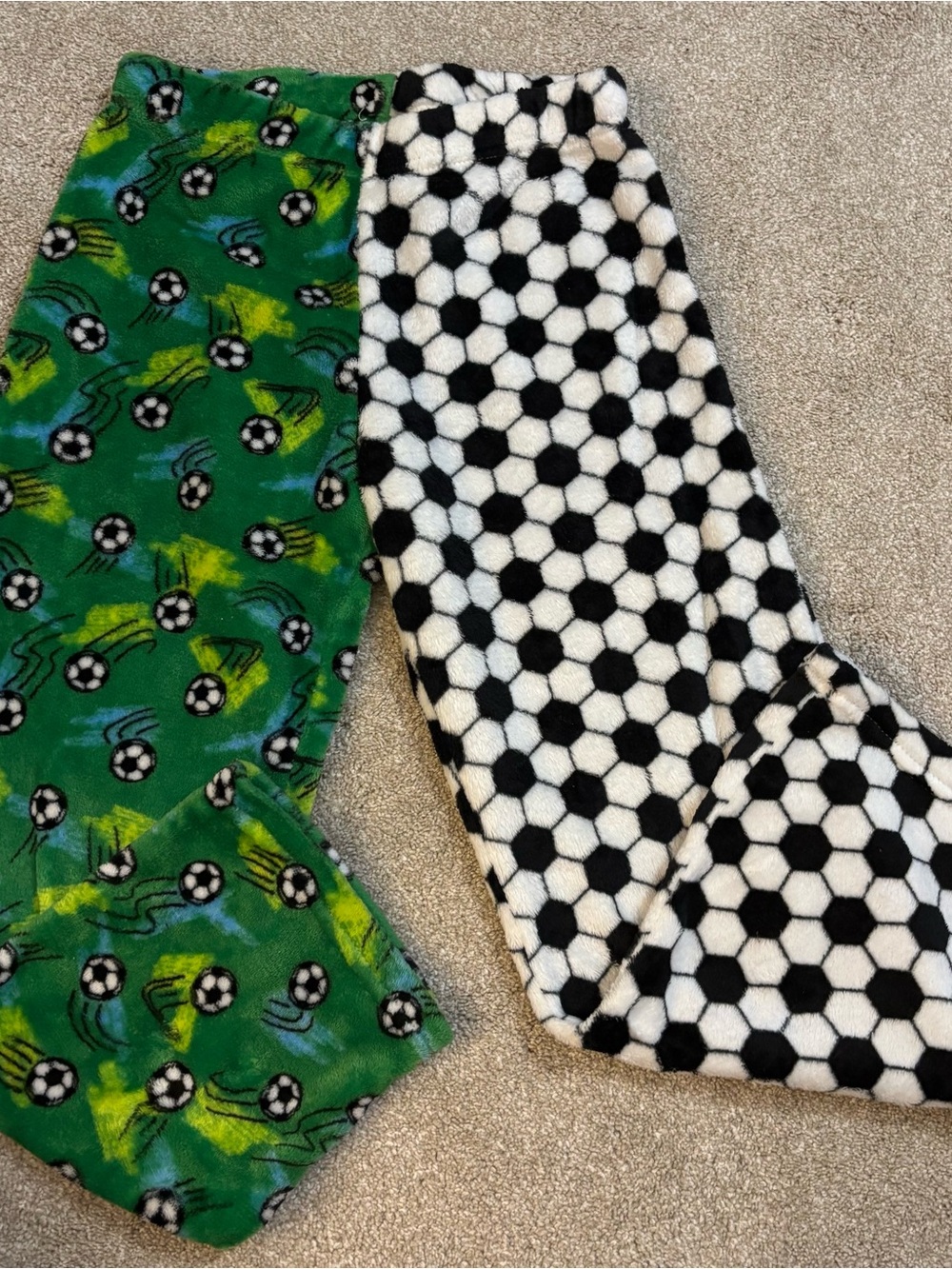 Kids Soccer-Print Fleece Pajama Pants - Green & Black/White